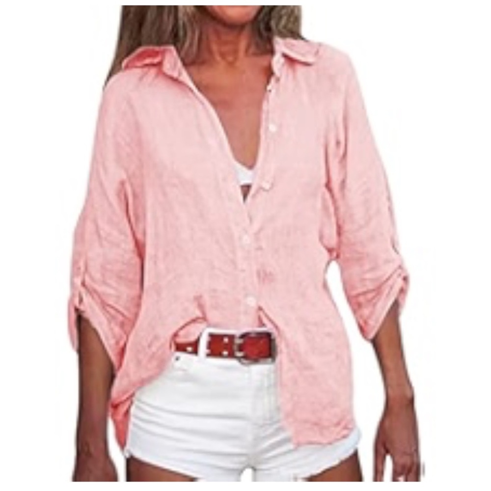 Linen Light Pink Mother of Pearl Button Shirt